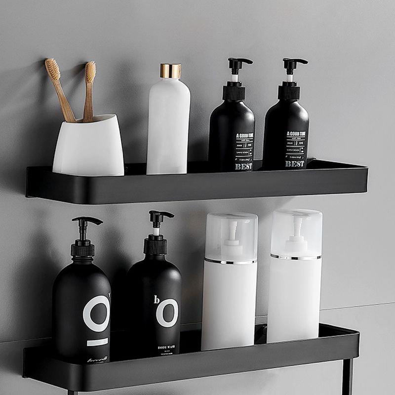 Modern Matt Black Aluminum Bathroom Accessories Set with Bath Shelf Options – Durable and Stylish Organization Solution 1