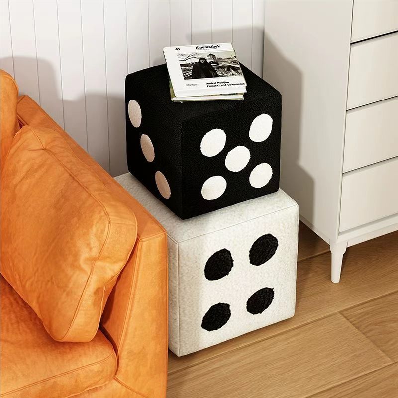 Modern Minimalist Footstool Ottoman in Black and White Teddy Fleece – Square Design, Versatile Use for Living Room or Entryway 3