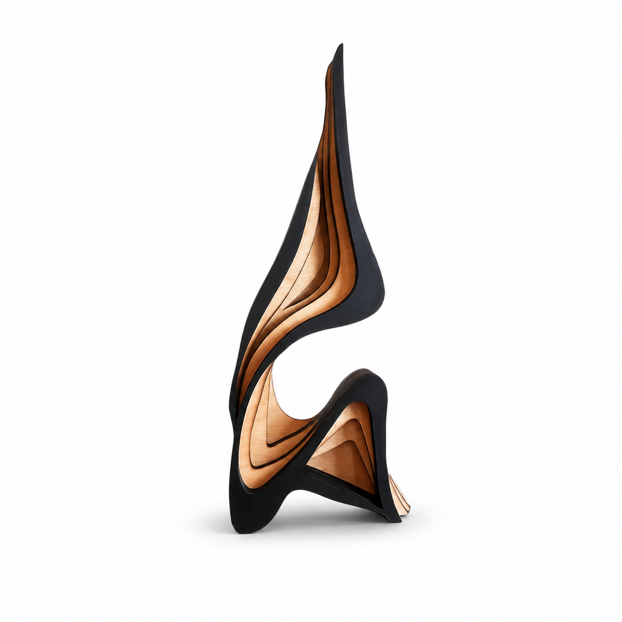 Modern Nordic Wooden Sculpture - Abstract Art with Layered Curves 0