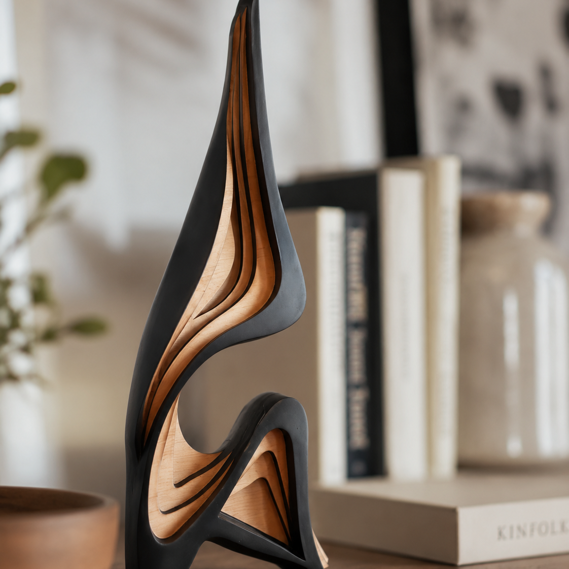 Modern Nordic Wooden Sculpture - Abstract Art with Layered Curves 3