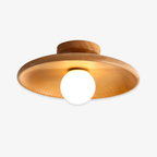 Modern Scandinavian Flush Mount Ceiling Light with Wood Shade – LED Fixture in Light Ash and Deep Walnut Options 0