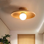 Modern Scandinavian Flush Mount Ceiling Light with Wood Shade – LED Fixture in Light Ash and Deep Walnut Options 2