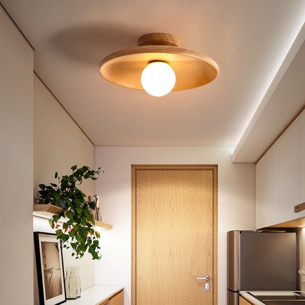 Modern Scandinavian Flush Mount Ceiling Light with Wood Shade – LED Fixture in Light Ash and Deep Walnut Options 4