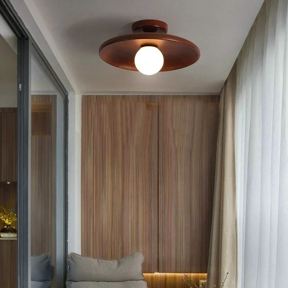 Modern Scandinavian Flush Mount Ceiling Light with Wood Shade – LED Fixture in Light Ash and Deep Walnut Options 5