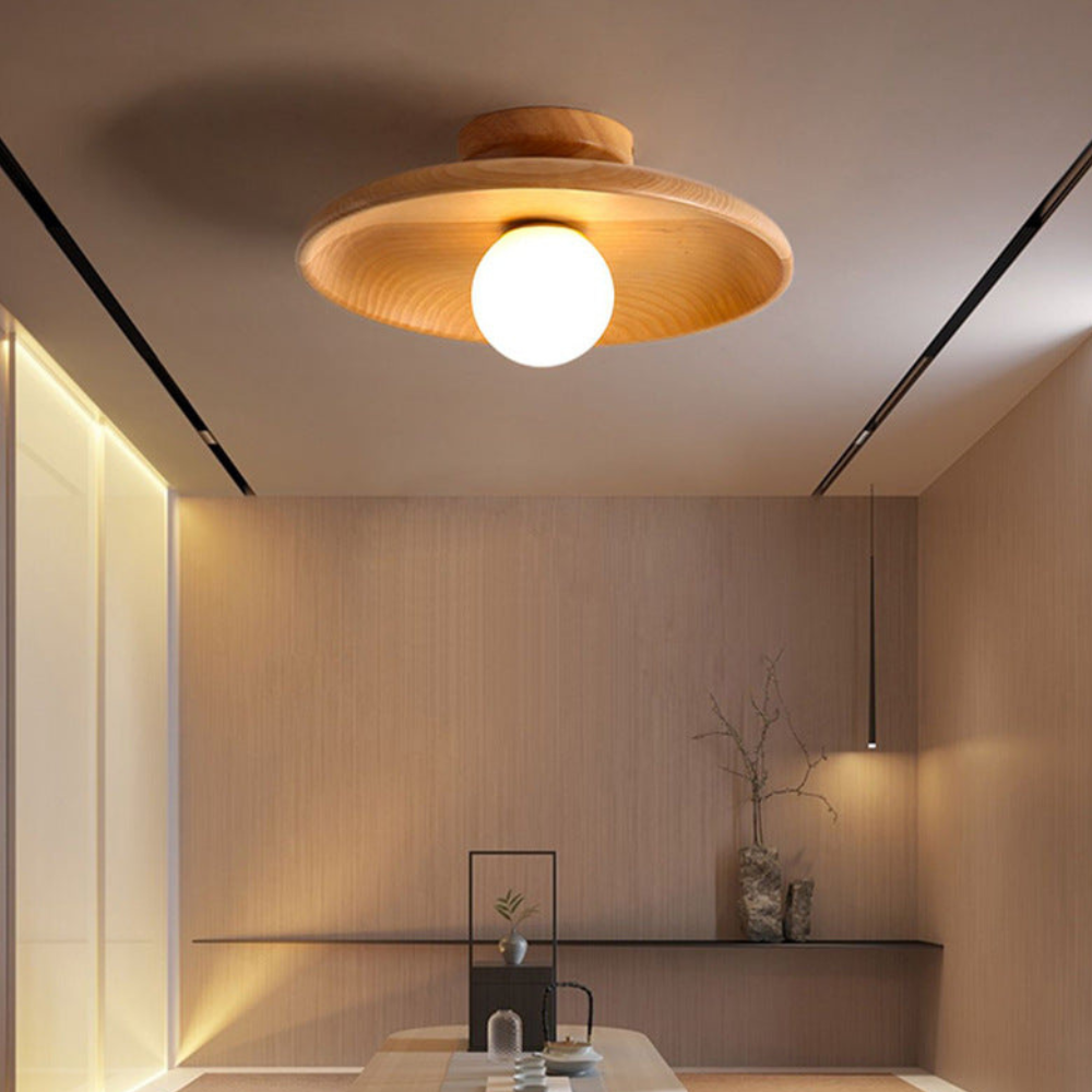Modern Scandinavian Flush Mount Ceiling Light with Wood Shade – LED Fixture in Light Ash and Deep Walnut Options 7