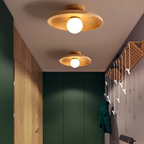 Modern Scandinavian Flush Mount Ceiling Light with Wood Shade – LED Fixture in Light Ash and Deep Walnut Options 8
