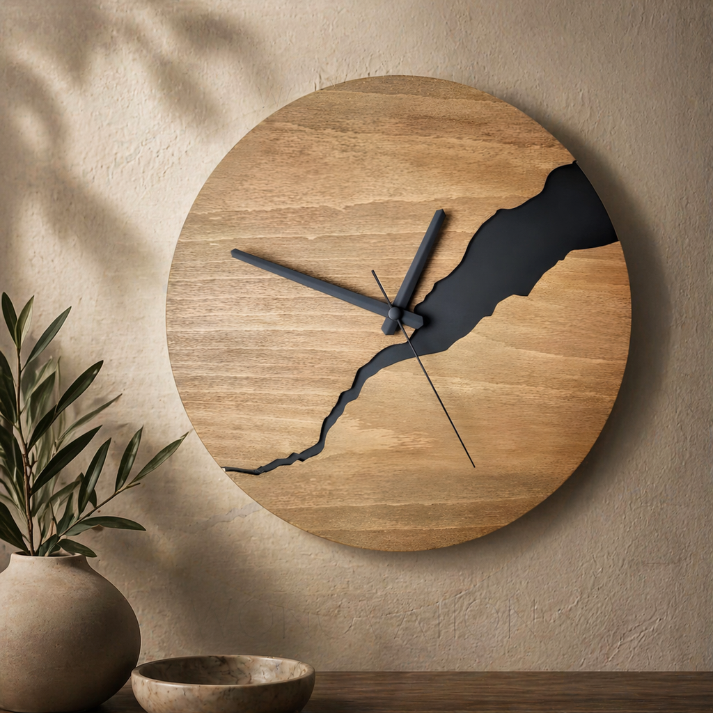 Modern Wall Clock - River-Cut Wood Decor for Timeless Elegance 2