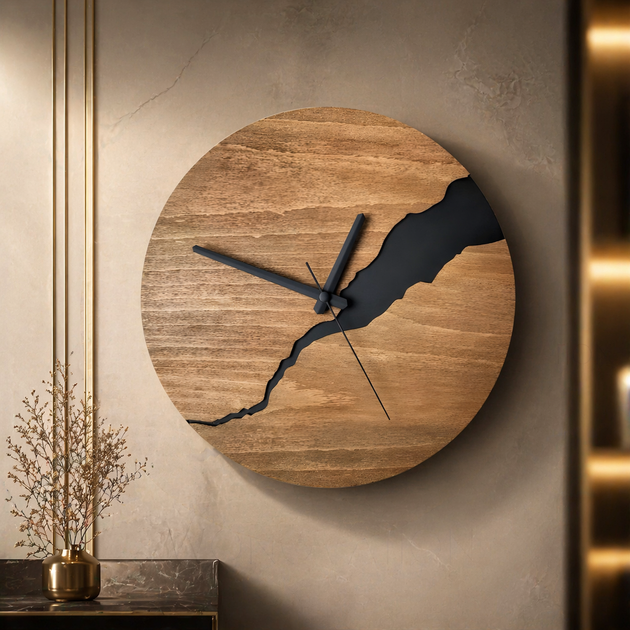 Modern Wall Clock - River-Cut Wood Decor for Timeless Elegance 3