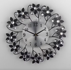 Modern Wall Clock - Silent Floral Design with Crystal Accents 0