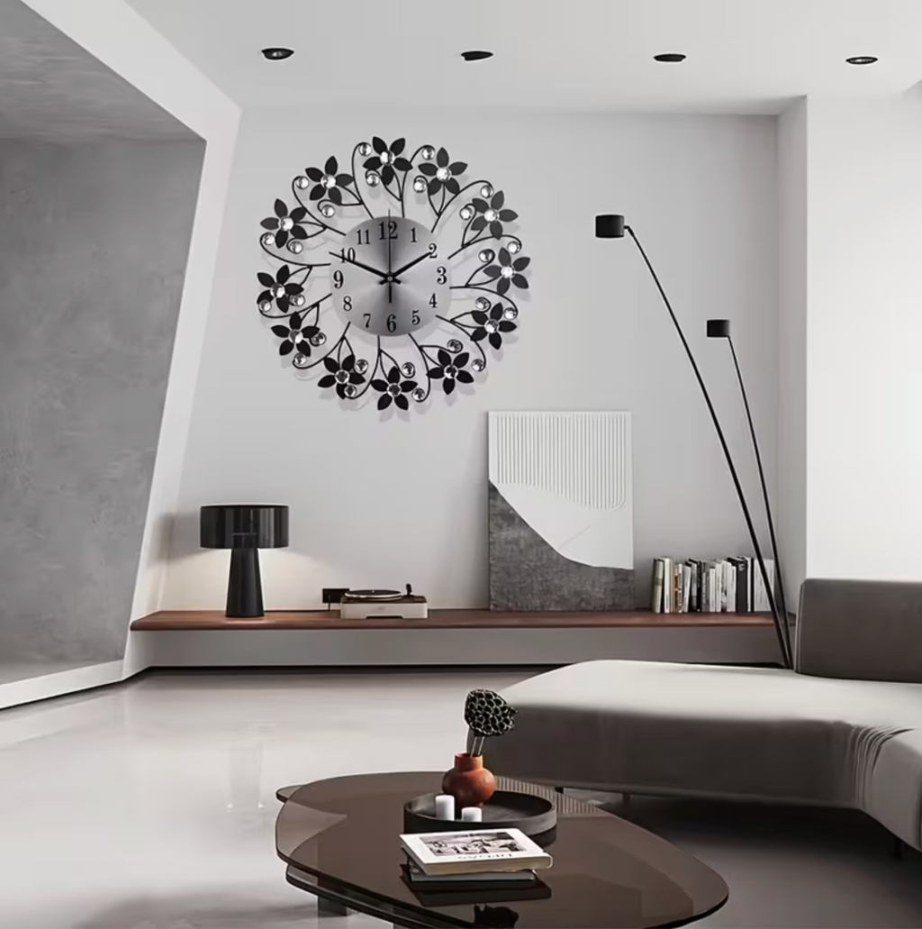 Modern Wall Clock - Silent Floral Design with Crystal Accents 6
