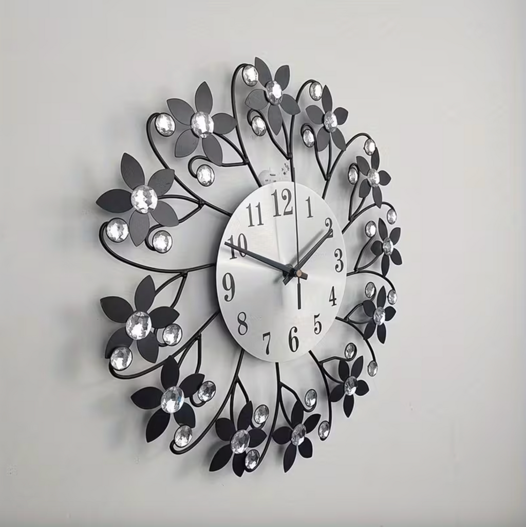 Modern Wall Clock - Silent Floral Design with Crystal Accents 7