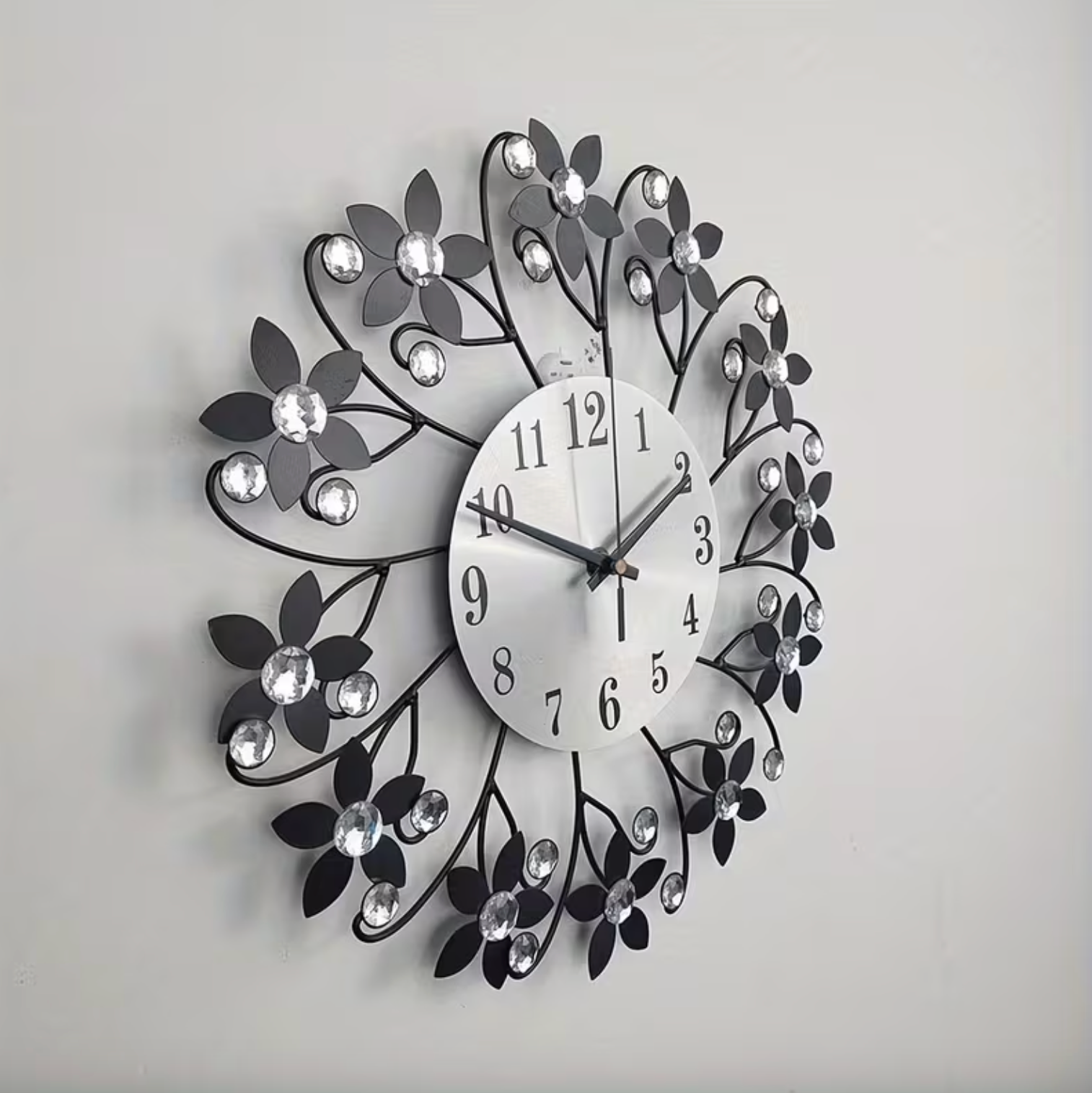 Modern Wall Clock - Silent Floral Design with Crystal Accents 7