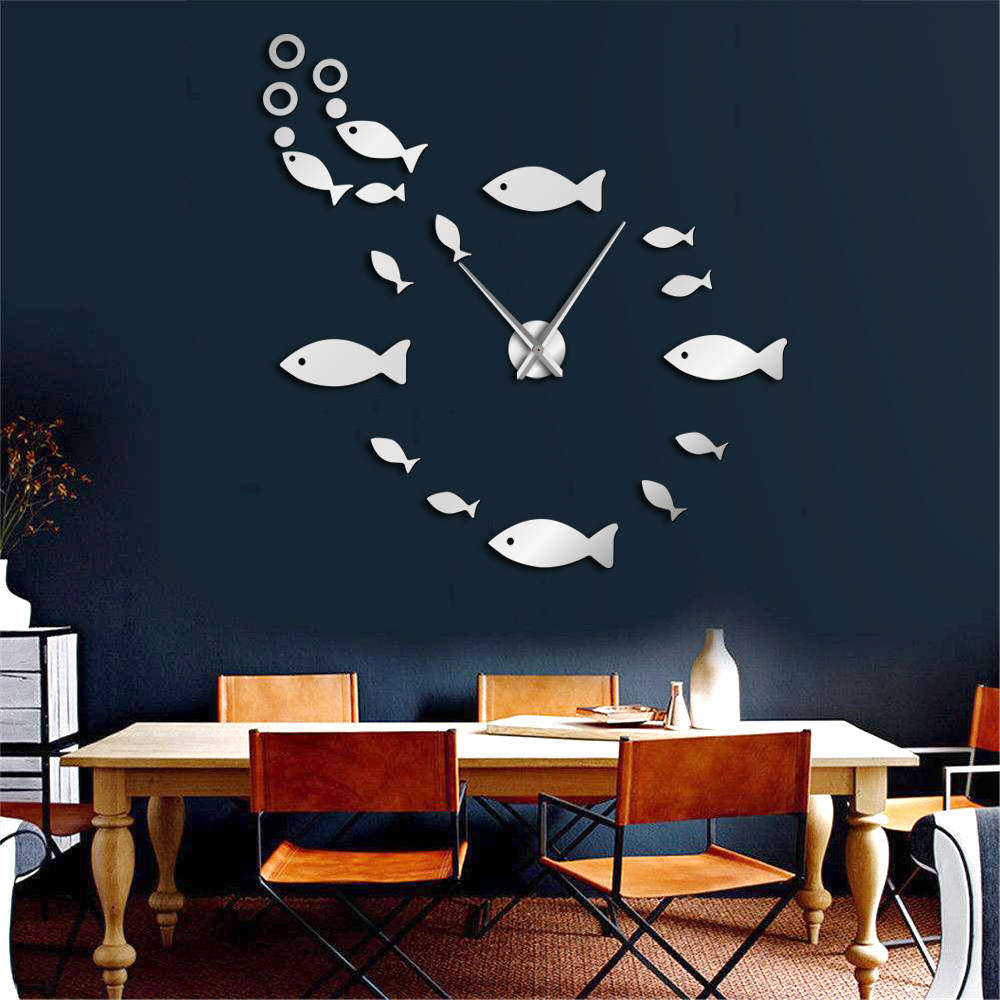 Modern Wall Clock - Stylish Black Acrylic Fish Design for Home Decor 2