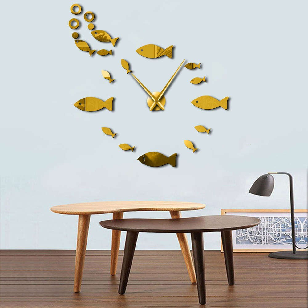 Modern Wall Clock - Stylish Black Acrylic Fish Design for Home Decor 3