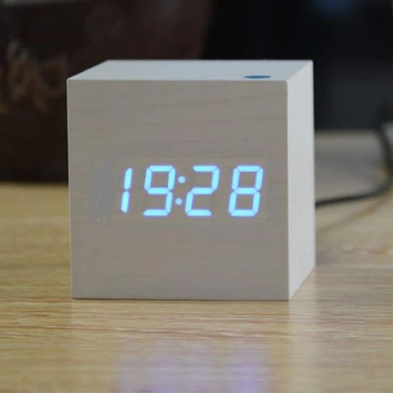 Modern Wooden Digital Desk Clock – Minimalist Cube Design for Home or Office, Compact Bamboo Wood Timekeeper 1