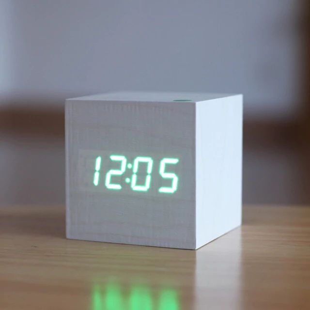 Modern Wooden Digital Desk Clock – Minimalist Cube Design for Home or Office, Compact Bamboo Wood Timekeeper 2
