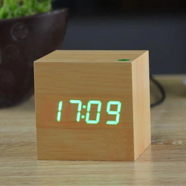 Modern Wooden Digital Desk Clock – Minimalist Cube Design for Home or Office, Compact Bamboo Wood Timekeeper 4