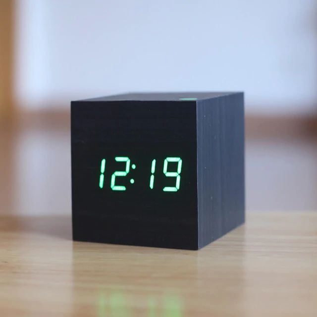 Modern Wooden Digital Desk Clock – Minimalist Cube Design for Home or Office, Compact Bamboo Wood Timekeeper 6