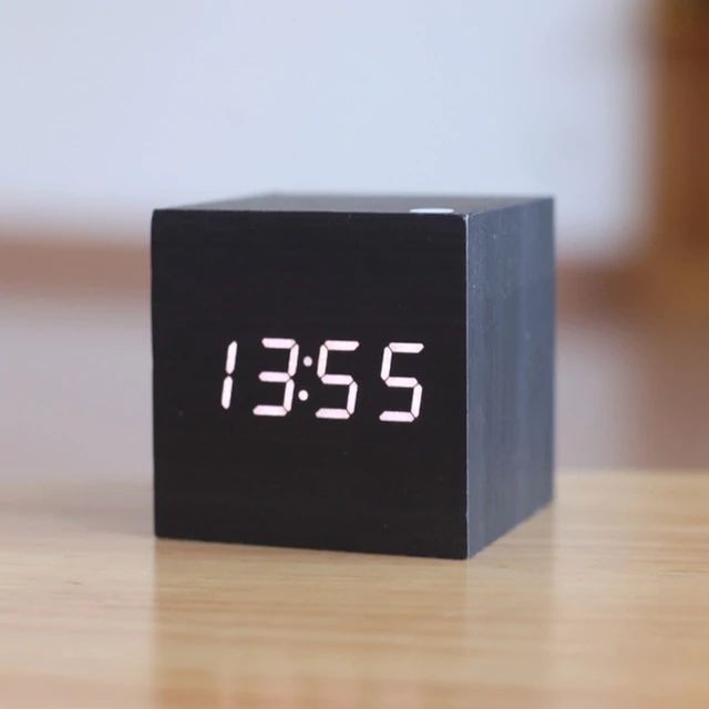 Modern Wooden Digital Desk Clock – Minimalist Cube Design for Home or Office, Compact Bamboo Wood Timekeeper 8