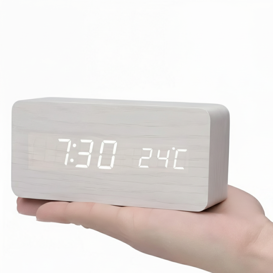 Modern Wooden LED Digital Alarm Clock Ð Smart Bedside Clock with Adjustable LED Display 3