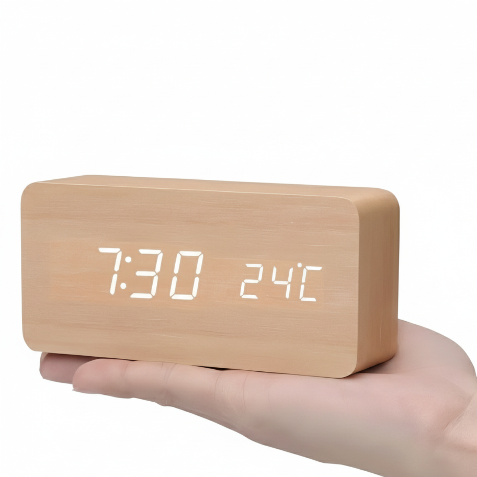 Modern Wooden LED Digital Alarm Clock Ð Smart Bedside Clock with Adjustable LED Display 5