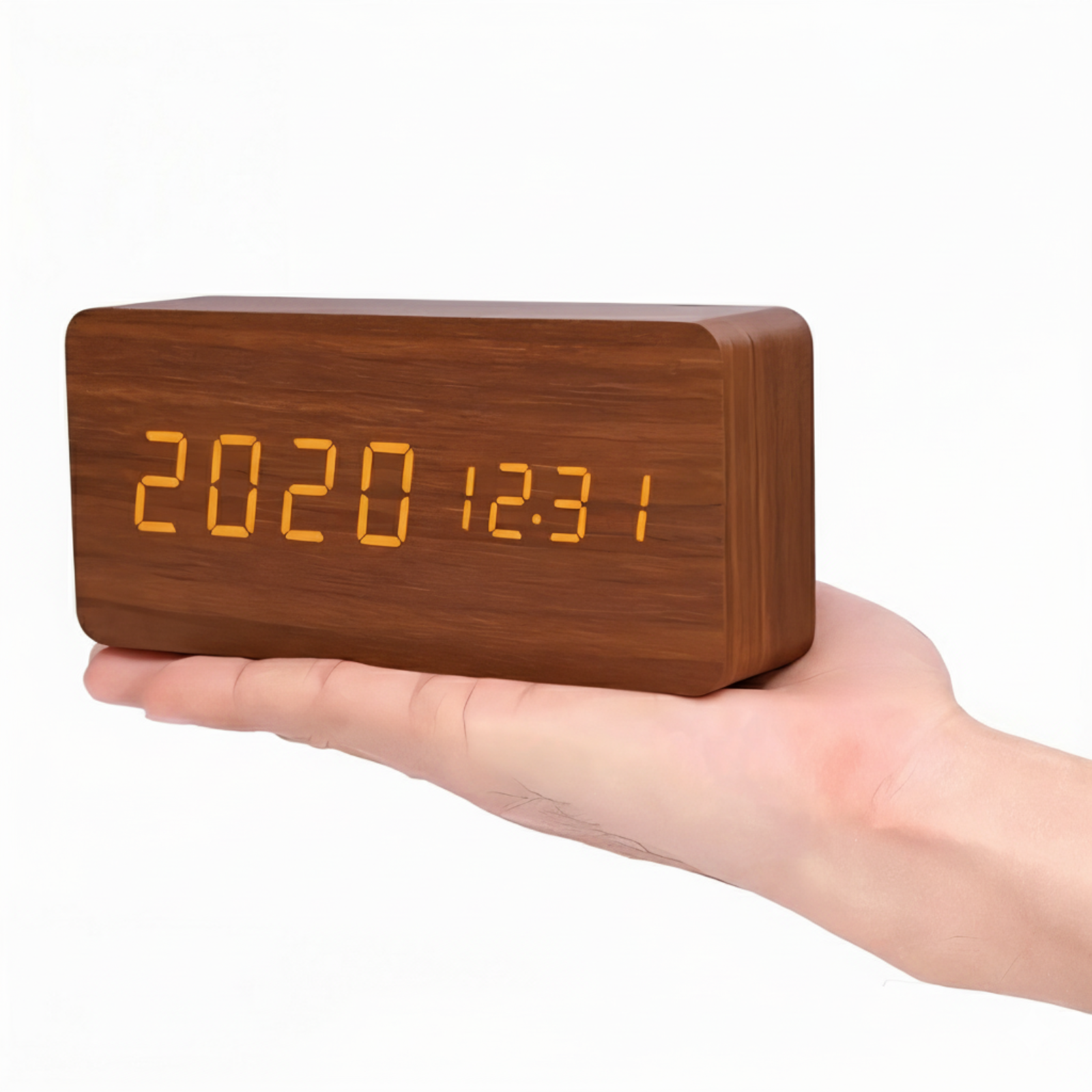 Modern Wooden LED Digital Alarm Clock Ð Smart Bedside Clock with Adjustable LED Display 6