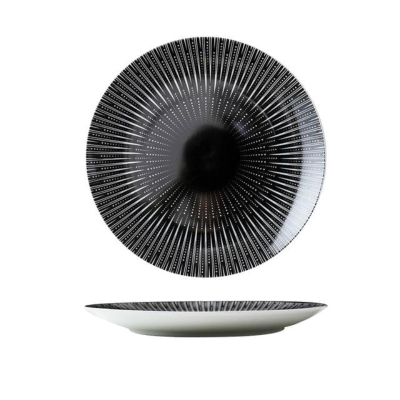 Monochrome Sunburst Dinner Plate – High-Density Porcelain Dinnerware, Durable and Dishwasher Safe, Modern Scandi-Industrial Design 0