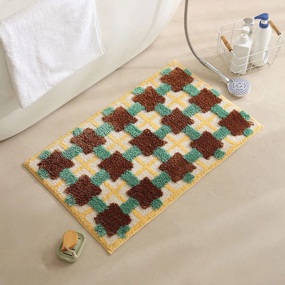 Moroccan Design Non-Slip Bath Mat with Quick-Dry Surface – Soft Fabric Bathroom Mat 0