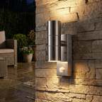 MotionSense PIR Outdoor Wall Lamp with Stainless Steel Design, Water-Resistant Cylinder, Motion Sensor for Gardens and Porches 1
