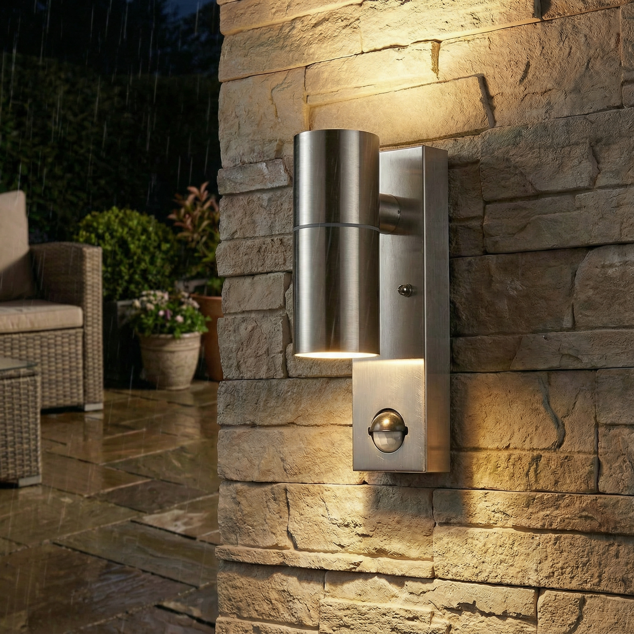 MotionSense PIR Outdoor Wall Lamp with Stainless Steel Design, Water-Resistant Cylinder, Motion Sensor for Gardens and Porches 3