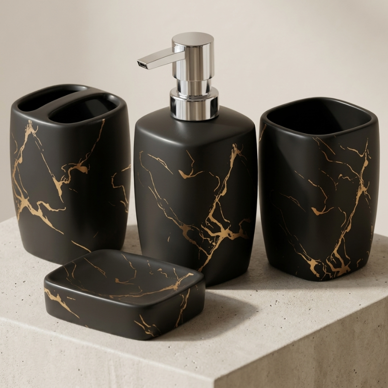 Mouthwash Set Ceramic 6 x 4 x 4 Inch Dual Holders, Minimalist Design