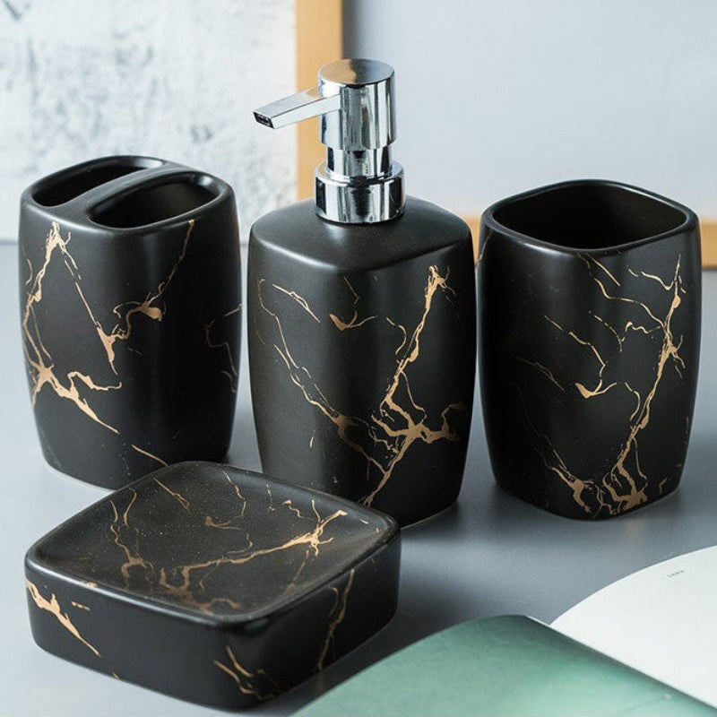 Mouthwash Set Ceramic 6 x 4 x 4 Inch Dual Holders, Minimalist Design 1