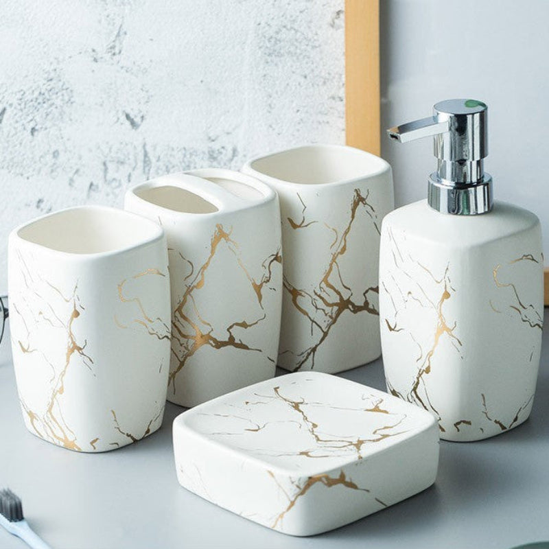 Mouthwash Set Ceramic 6 x 4 x 4 Inch Dual Holders, Minimalist Design 10