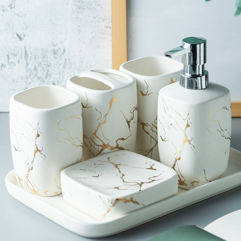 Mouthwash Set Ceramic 6 x 4 x 4 Inch Dual Holders, Minimalist Design 11