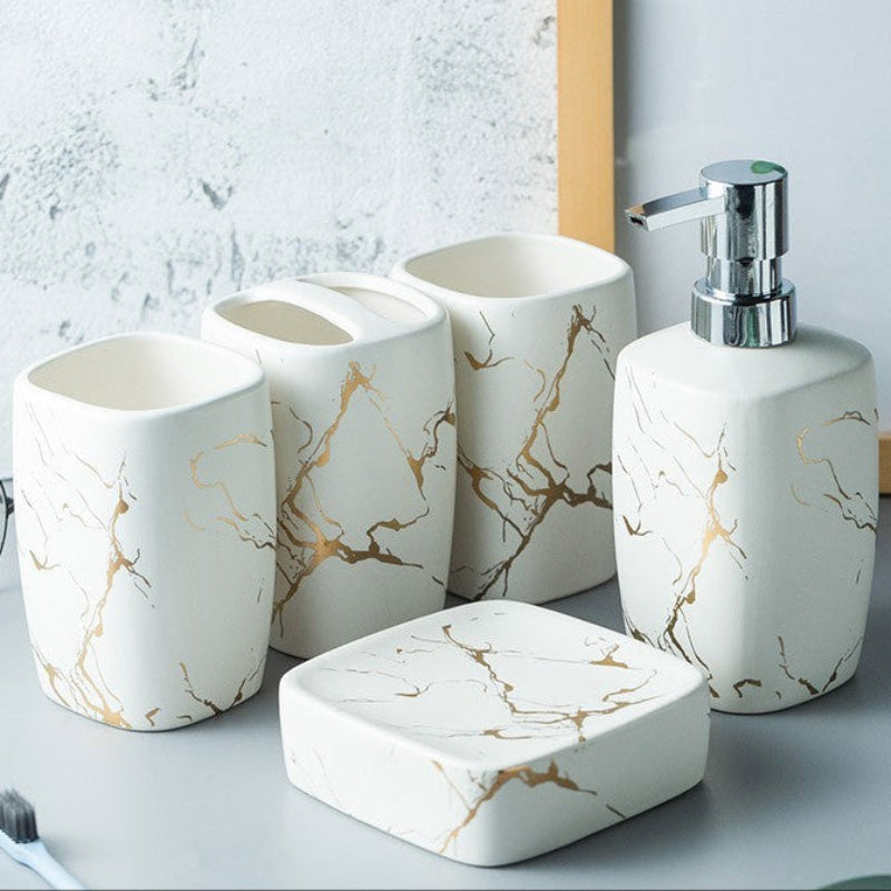 Mouthwash Set Ceramic 6 x 4 x 4 Inch Dual Holders, Minimalist Design 2