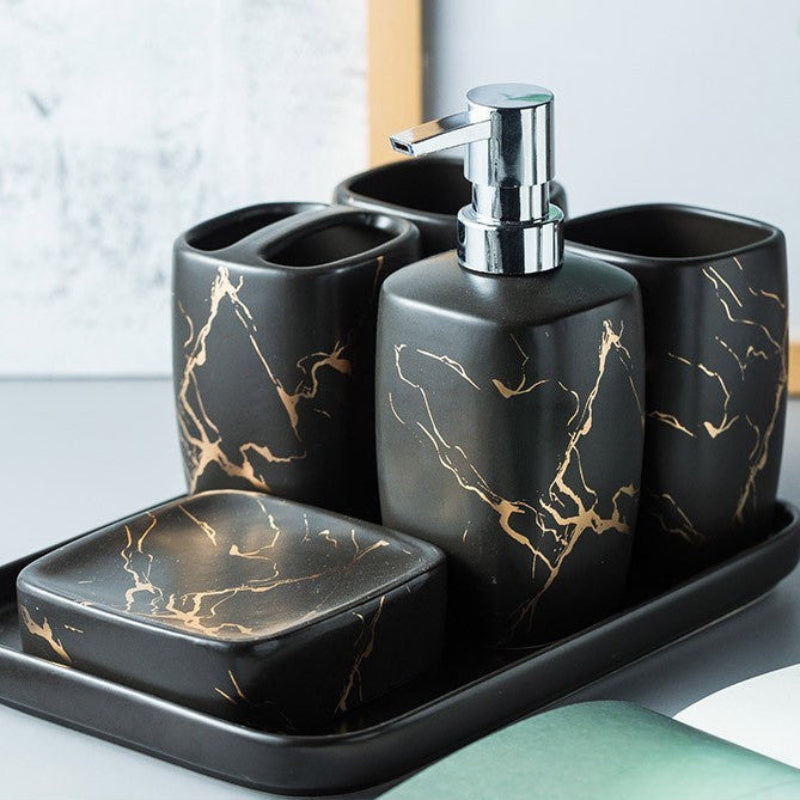 Mouthwash Set Ceramic 6 x 4 x 4 Inch Dual Holders, Minimalist Design 5