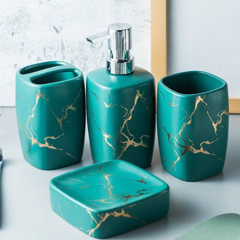 Mouthwash Set Ceramic 6 x 4 x 4 Inch Dual Holders, Minimalist Design 6