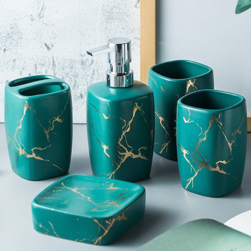 Mouthwash Set Ceramic 6 x 4 x 4 Inch Dual Holders, Minimalist Design 7