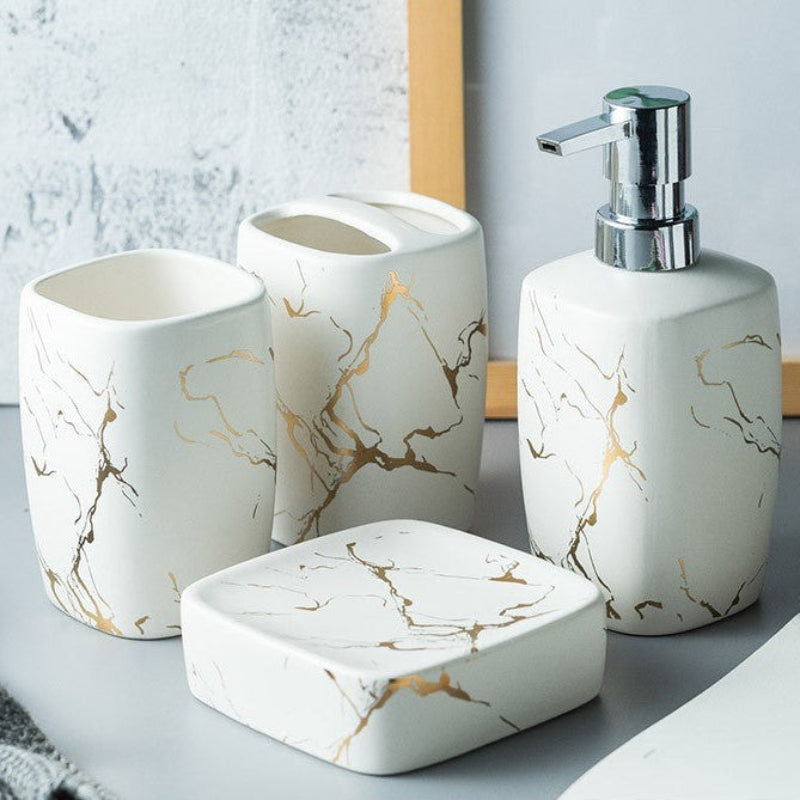 Mouthwash Set Ceramic 6 x 4 x 4 Inch Dual Holders, Minimalist Design 9