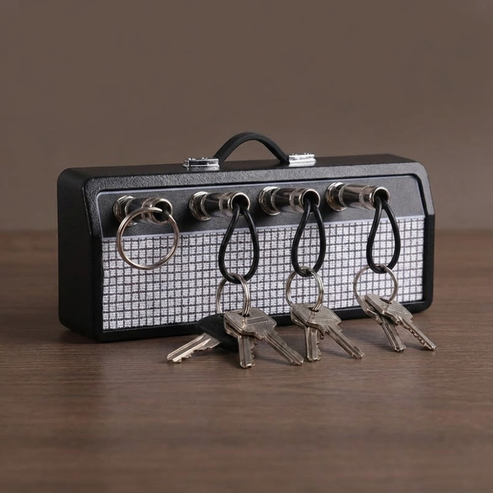 Key holder with keys on a brown background