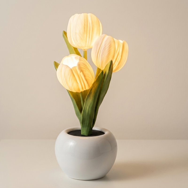 Night Light LED Tulip Design Battery Operated Ceramic Vase