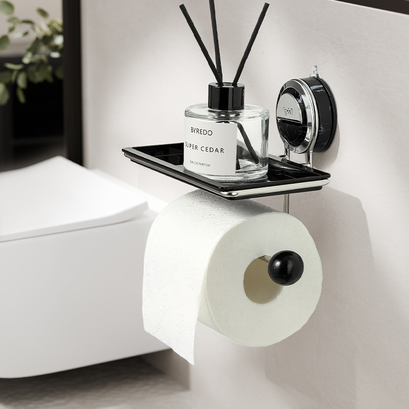 No-Drill Suction Toilet Paper Holder Stand with Wood-Grain Design – Stainless Steel, Easy Installation for Smooth Surfaces 0