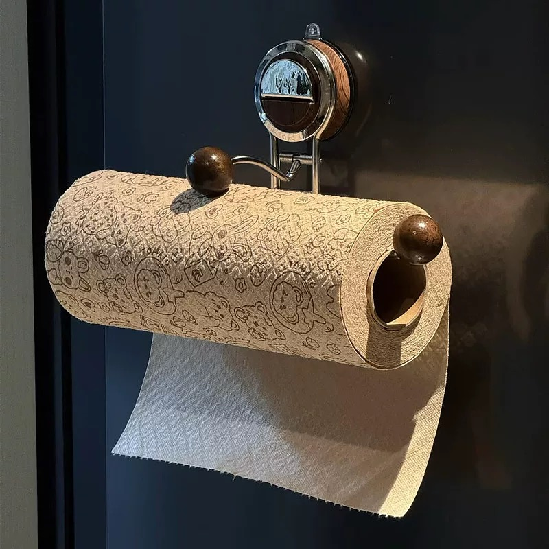 No-Drill Suction Toilet Paper Holder Stand with Wood-Grain Design – Stainless Steel, Easy Installation for Smooth Surfaces 11