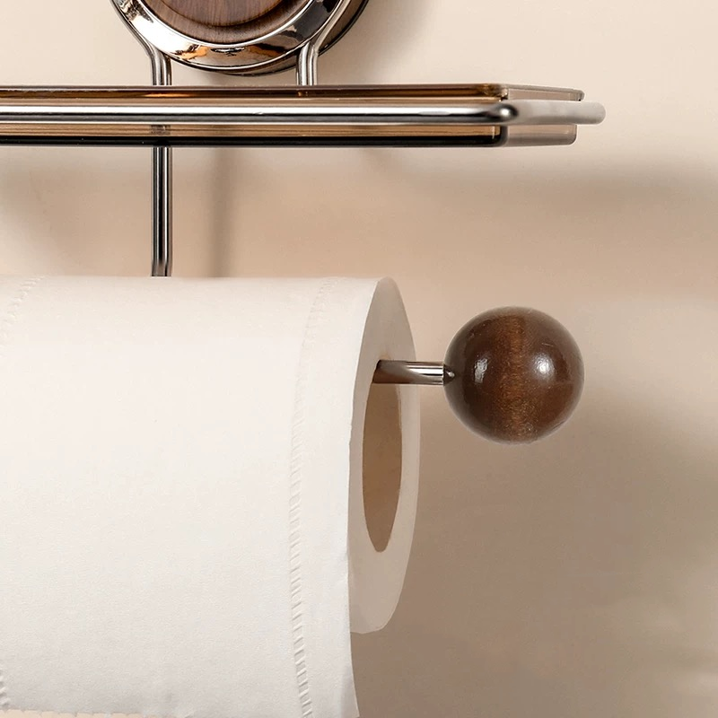 No-Drill Suction Toilet Paper Holder Stand with Wood-Grain Design – Stainless Steel, Easy Installation for Smooth Surfaces 3