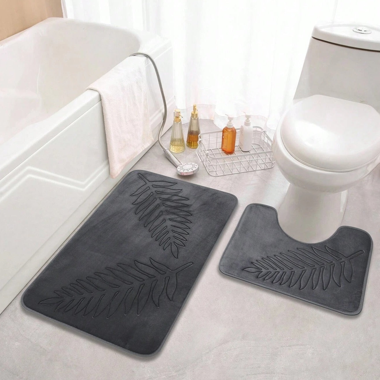 Non-Slip Bath Mat Set - Plush Memory Foam for Comfort & Safety 3