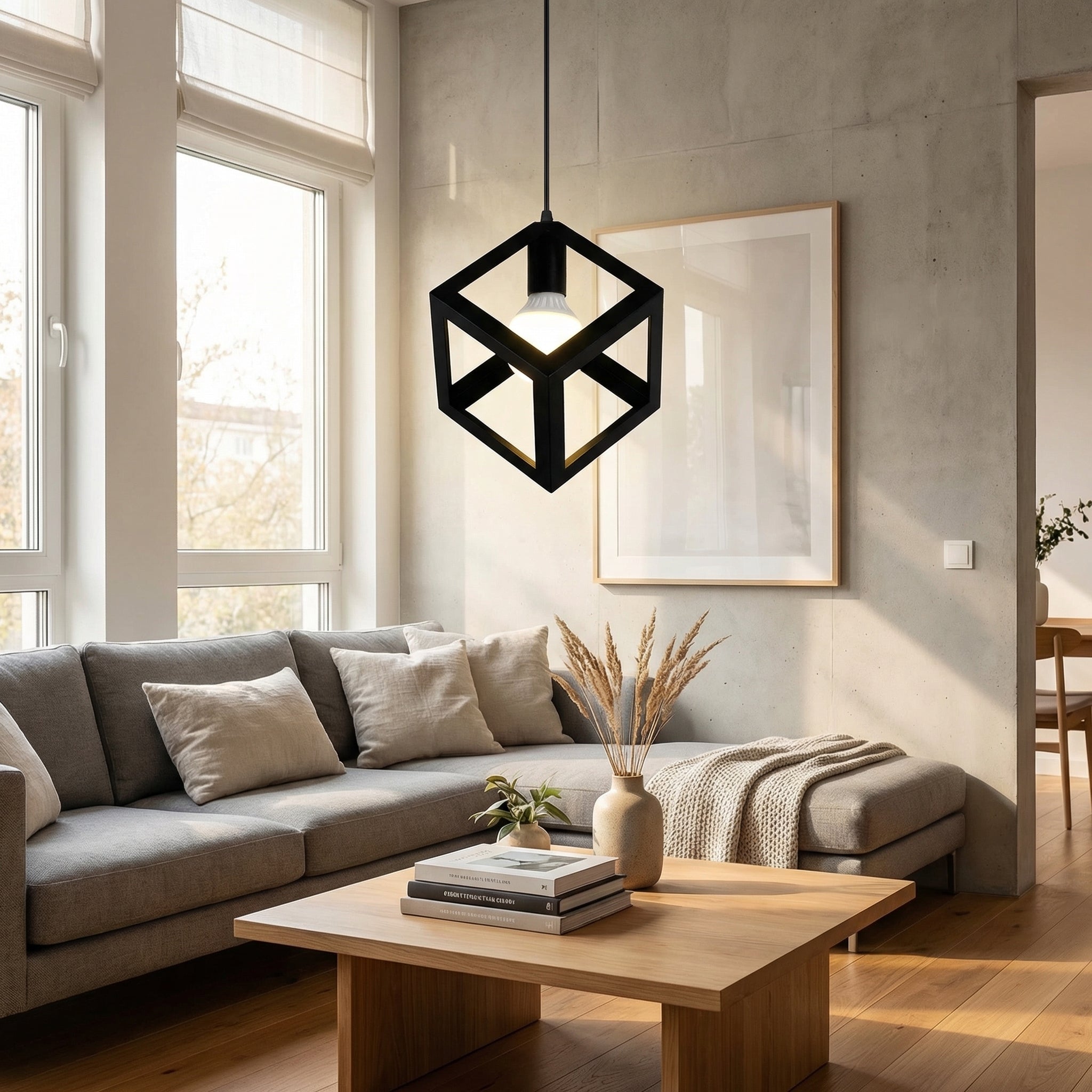 Nordic Black Pendant Light - Modern Cube Design for Kitchen Island 1