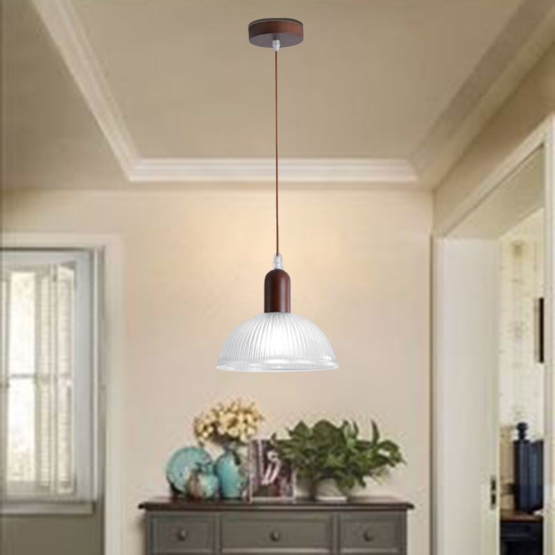 Nordic Dome Wood Glass Pendant Light - Modern Hanging Lights for Living Room 2