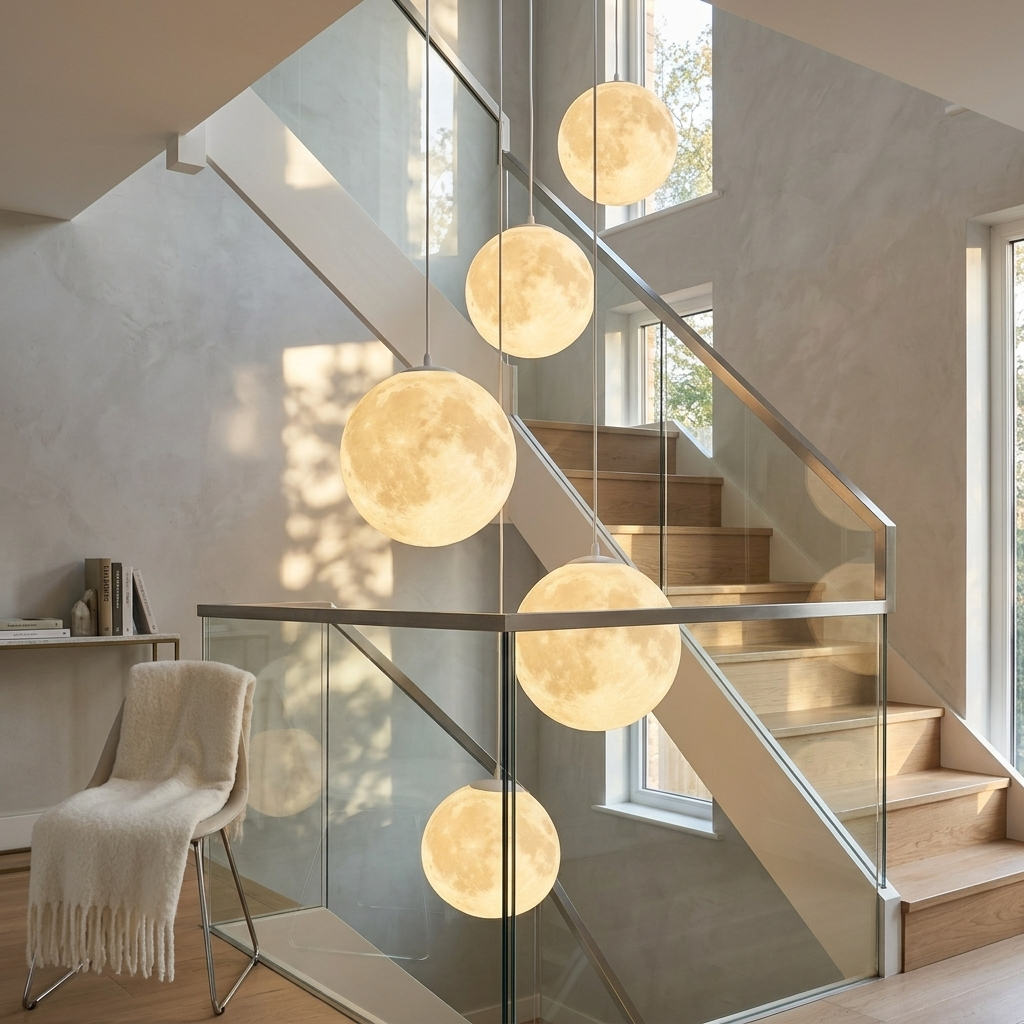 Nordic Moon Pendant Light - Calming Ambient Glow & Adjustable Cable 1
