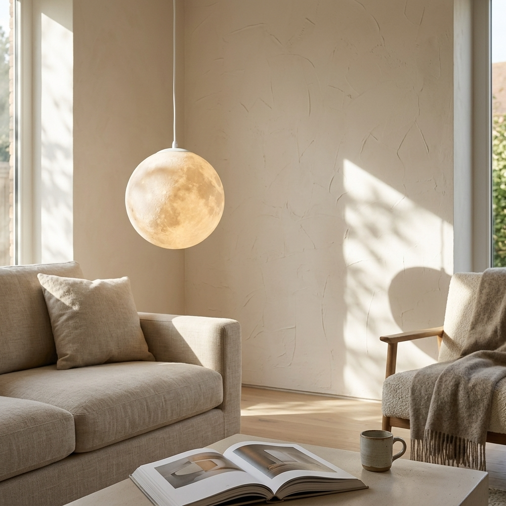 Nordic Moon Pendant Light - Calming Ambient Glow & Adjustable Cable 2