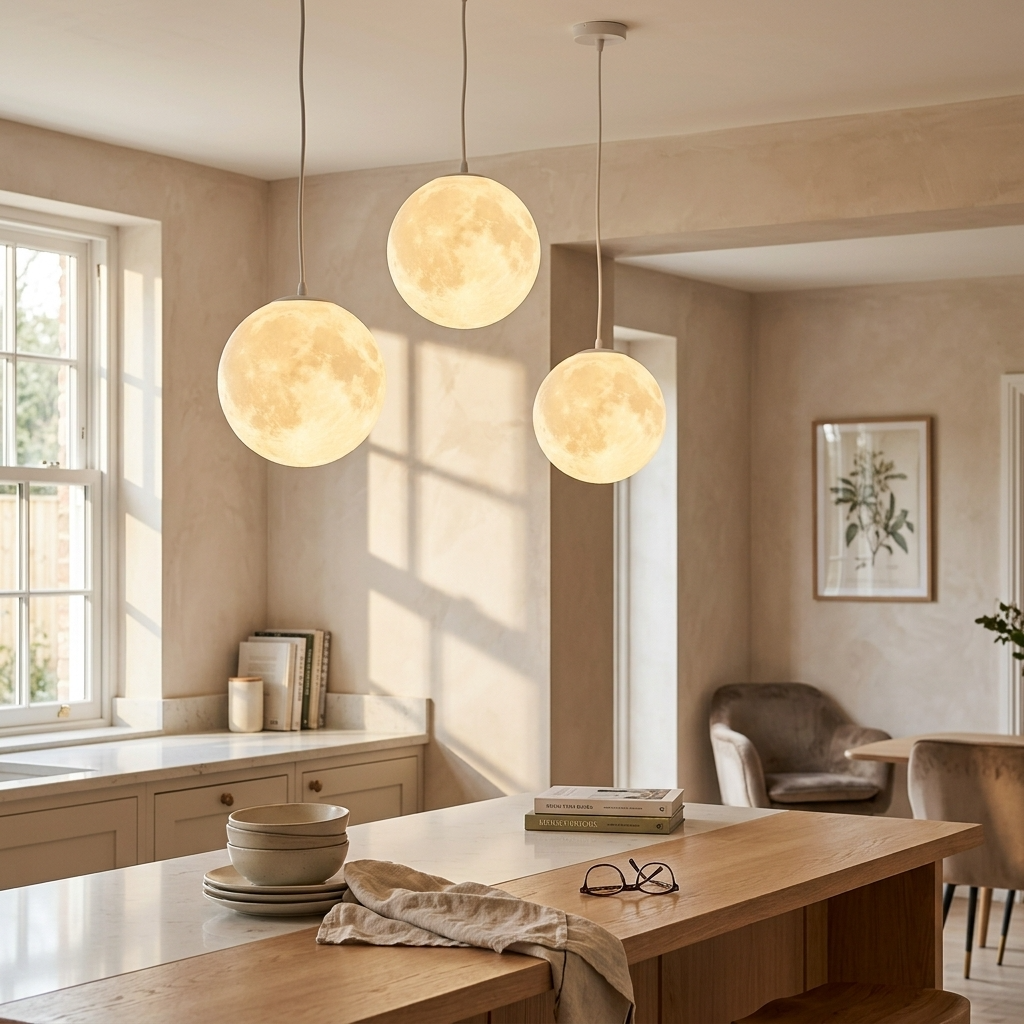 Nordic Moon Pendant Light - Calming Ambient Glow & Adjustable Cable 3